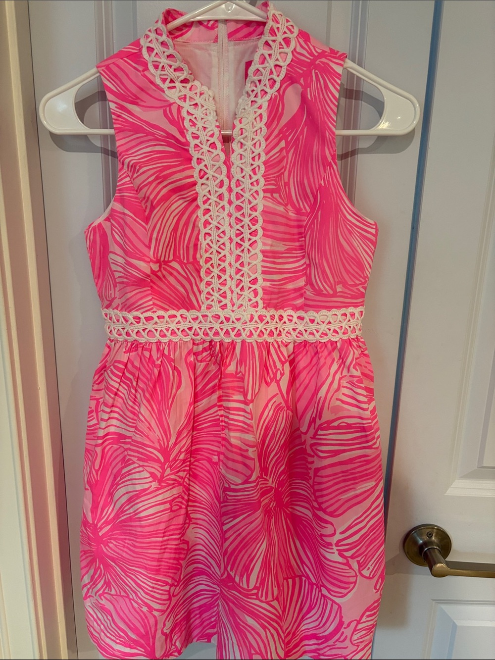 Lilly Pulitzer Hot Pink Floral Sleeveless Dress with White Trim
